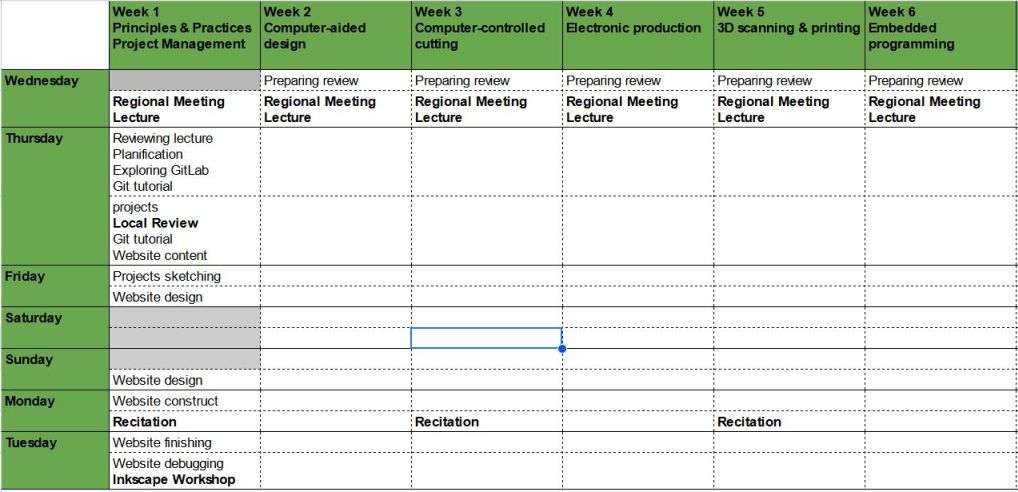 schedule for organisation